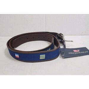 Vineyard Vines Mens EDSFTG Signal Club Belt Silk Cowhide Leather Flags Size 46‎